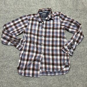 REI Cooperative Shirt Womens Medium Blue Plaid Flannel Button Front Long Sleeve